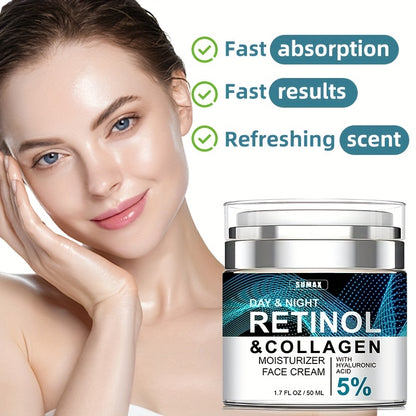Crema hidratante facial de lujo con retinol de 50 ml: hidratante y antiedad, ideal para el cuidado de la piel de día y de noche para mujeres y hombres. No grasa, se absorbe rápidamente y mejora la elasticidad y firmeza de la piel.