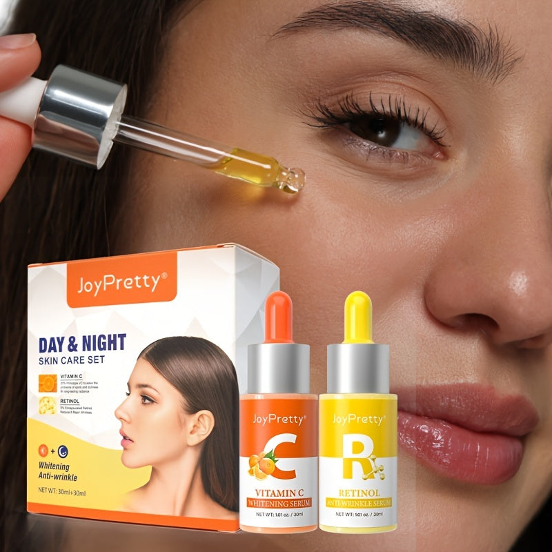 Set de 2 sueros faciales con vitamina C y retinol (30 ml x 2 unidades): sueros para hidratar, rejuvenecer y mejorar la piel áspera con escualano vegetal.