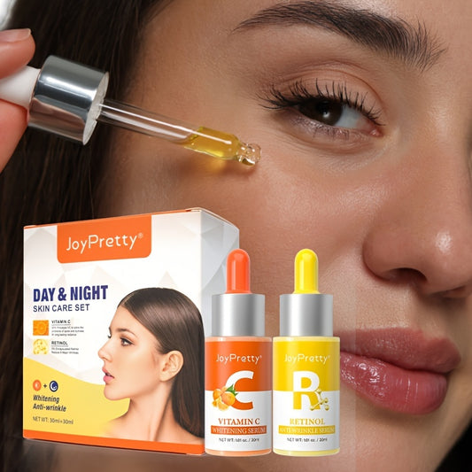 Set de 2 sueros faciales con vitamina C y retinol (30 ml x 2 unidades): sueros para hidratar, rejuvenecer y mejorar la piel áspera con escualano vegetal.