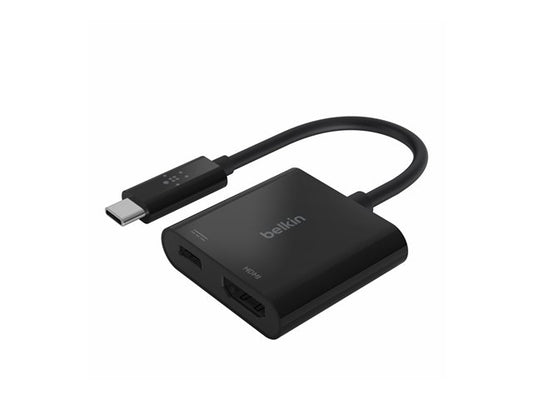 Belkin USB-C a HDMI + Adaptador de carga - Adaptador de vídeo - 24 pin USB-C macho a HDMI, USB-C (solo alimentación) hembra