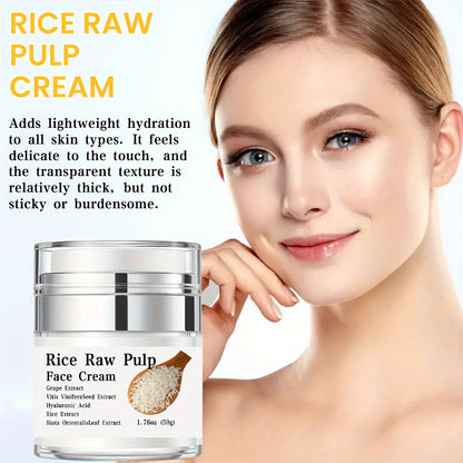 Crema de Puré de Arroz (50 g): Hidratante facial con ácido hialurónico, extracto de uva y propiedades que refinan los poros para una piel visiblemente más joven y firme. Crema de día y de noche para el cuidado de la piel femenina.