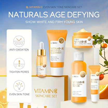 LAIKOU - Set de 5 productos para el cuidado de la piel con vitamina C: suero limpiador, crema para ojos, esencia para hombres y mujeres, regalo diario para el cuidado de la piel.