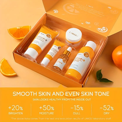 LAIKOU - Set de 5 productos para el cuidado de la piel con vitamina C: suero limpiador, crema para ojos, esencia para hombres y mujeres, regalo diario para el cuidado de la piel.