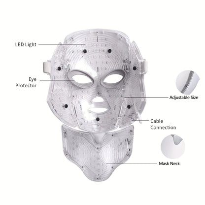 Máscara facial con luz LED de 7 colores para el cuidado de la piel facial y el cuello, regalo navideño para mujeres.