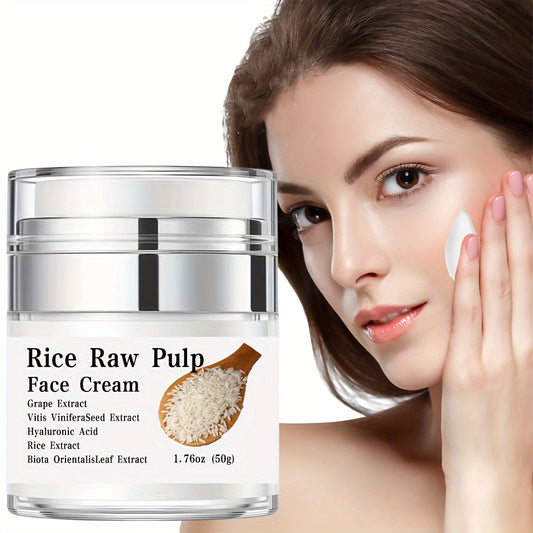 Crema de Puré de Arroz (50 g): Hidratante facial con ácido hialurónico, extracto de uva y propiedades que refinan los poros para una piel visiblemente más joven y firme. Crema de día y de noche para el cuidado de la piel femenina.