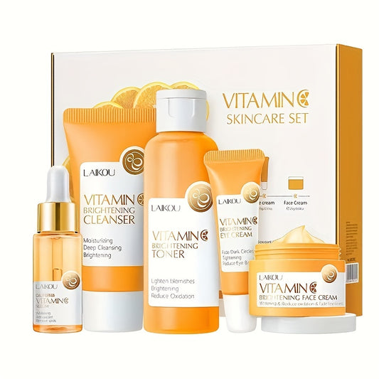 LAIKOU - Set de 5 productos para el cuidado de la piel con vitamina C: suero limpiador, crema para ojos, esencia para hombres y mujeres, regalo diario para el cuidado de la piel.
