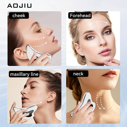 Masajeador facial recargable AOJIU - Tabla de raspado eléctrica con compresa caliente, modos de vibración, batería de polímero de litio, carga USB, herramienta relajante para el cuidado de la piel en casa, regalo perfecto para niñas