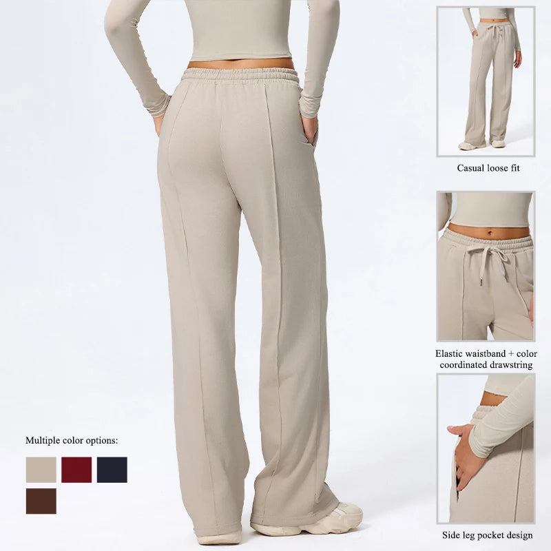 Pantalones largos de yoga para mujer, cálidos para invierno y otoño, para gimnasio, entrenamiento, estilo holgado, deportivos, de cintura alta, con cordón ajustable.
