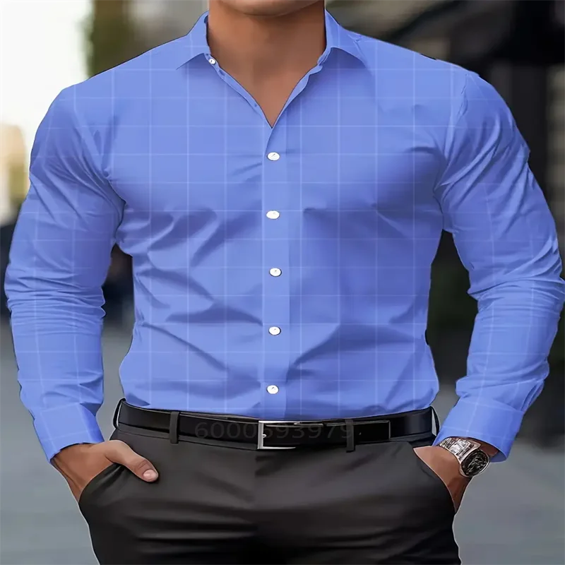 Camisa clásica estampada para hombre, ideal para primavera y otoño. Estilo casual, transpirable, con solapa, botones, manga larga, cómoda y suave. Perfecta para el día a día en la oficina.