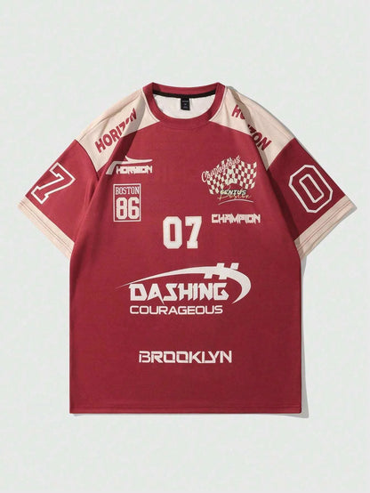 Ropa deportiva de moda para hombre con estilo deportivo retro, camiseta deportiva de cuello redondo para hombre de secado rápido, cómoda y transpirable.
