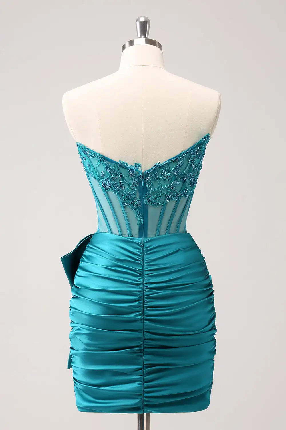 Vestido de fiesta corto ajustado con apliques de cuentas, sin tirantes, pavo real, minivestido ajustado de cóctel, vestidos de graduación