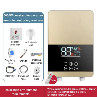 Calentador de agua eléctrico instantáneo DMWD con control remoto para baño y cocina, sin tanque, para ducha con grifo y pantalla LED de temperatura