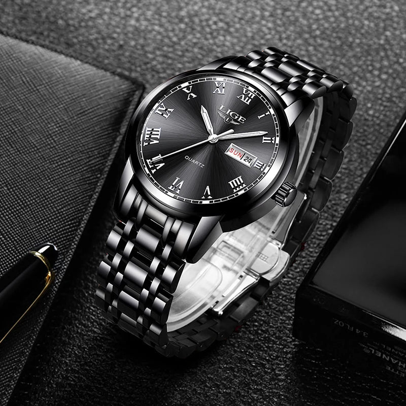 LIGE, nueva marca de lujo, reloj de pulsera de primera moda para negocios y ocio, relojes deportivos impermeables, reloj de cuarzo con calendario, reloj Masculino