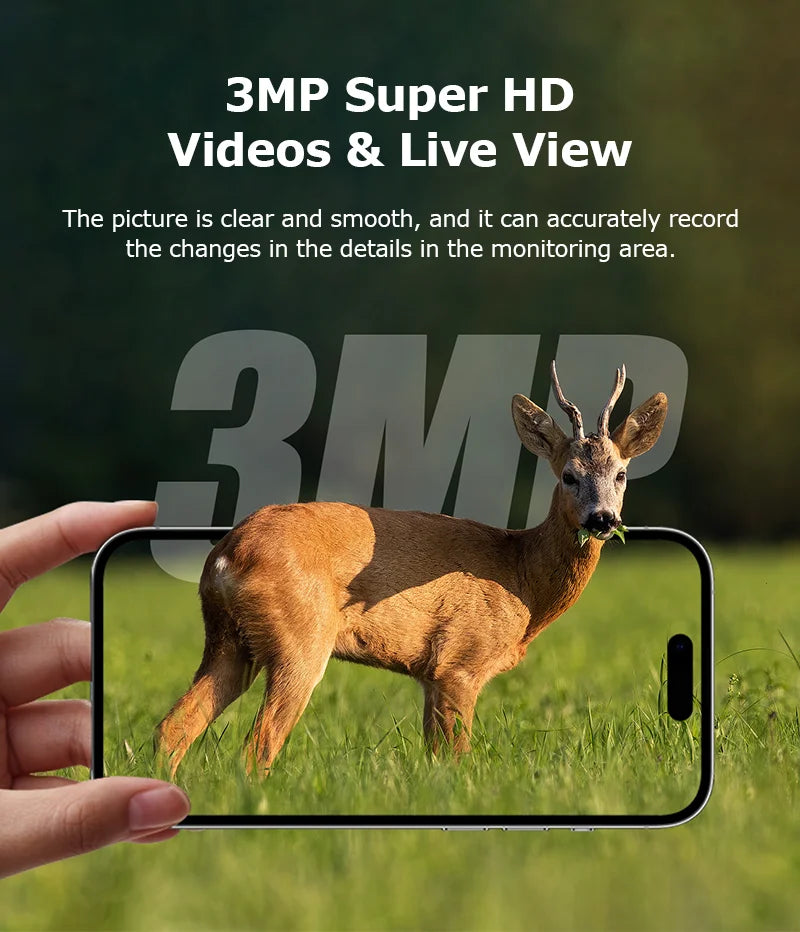 Cámara INQMEGA4G 2K 5MP con sensor de movimiento PIR, temporizador de disparo, visión nocturna, IP66, ideal para caza, senderismo, fauna silvestre, con batería y carga solar.