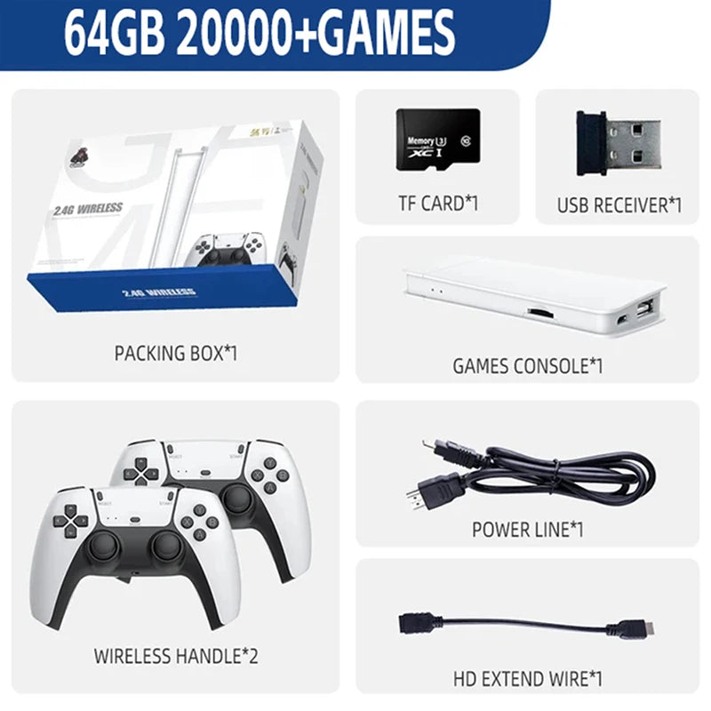 Consola de videojuegos portátil M15 4K 64 GB con más de 20 000 juegos retro, mandos inalámbricos, consola de juegos HD y más de 20 simuladores.
