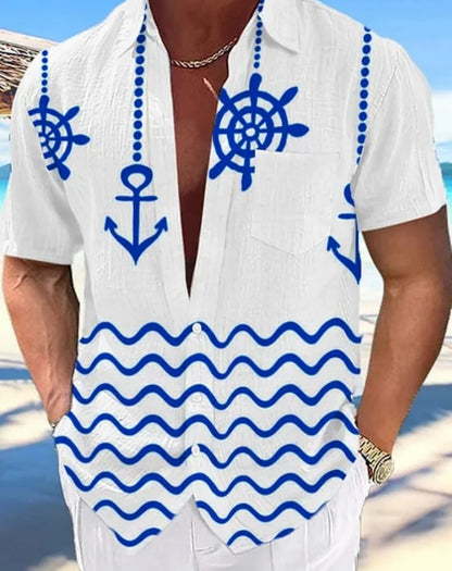 Camisa hawaiana informal para hombre, nueva camisa de verano con estampado 3D azul marino, camisa informal de manga corta, ropa transpirable para hombre