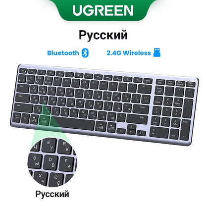 Teclado inalámbrico UGREEN Bluetooth 5.0 2.4G con 99 teclas en ruso/coreano/inglés para MacBook, iPad, PC y tabletas, recargable por USB C.
