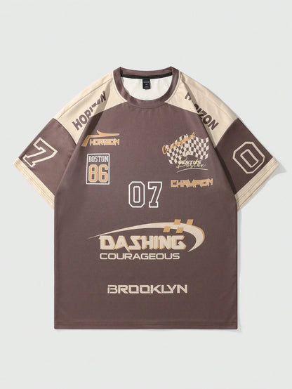 Ropa deportiva de moda para hombre con estilo deportivo retro, camiseta deportiva de cuello redondo para hombre de secado rápido, cómoda y transpirable.