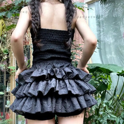 Falda corta estilo Lolita Kawaii para mujer, minifalda plisada blanca con volantes, capas de patchwork y cintura alta, para verano de 2024