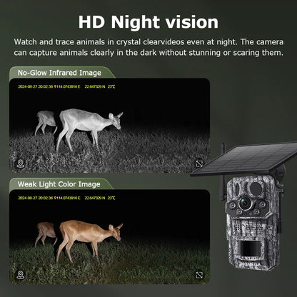 Cámara INQMEGA4G 2K 5MP con sensor de movimiento PIR, temporizador de disparo, visión nocturna, IP66, ideal para caza, senderismo, fauna silvestre, con batería y carga solar.
