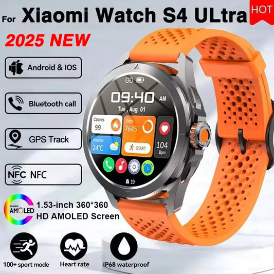 S4 Ultra para Xiaomi Pulsera Inteligente Reloj para Hombre Pantalla AMOLED HD Llamadas Bluetooth GPS Trayectoria NFC Frecuencia Cardíaca Brújula SmartWatches