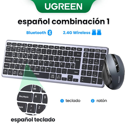 Teclado inalámbrico UGREEN Bluetooth 5.0 2.4G con 99 teclas en ruso/coreano/inglés para MacBook, iPad, PC y tabletas, recargable por USB C.