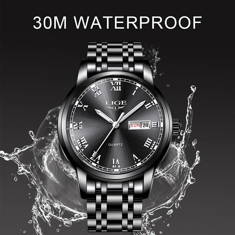 LIGE, nueva marca de lujo, reloj de pulsera de primera moda para negocios y ocio, relojes deportivos impermeables, reloj de cuarzo con calendario, reloj Masculino