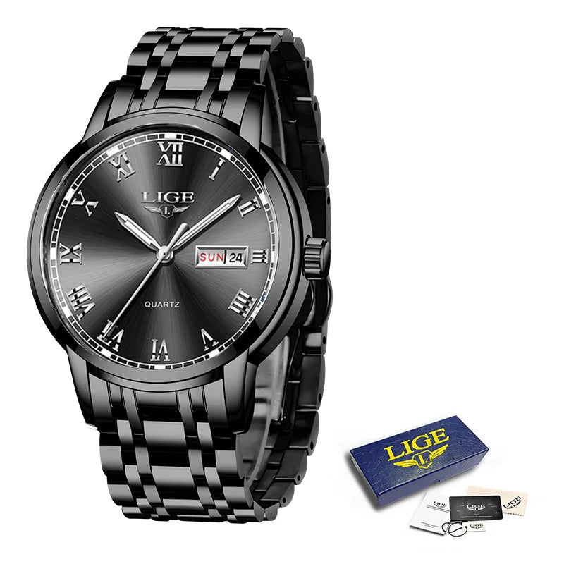 LIGE, nueva marca de lujo, reloj de pulsera de primera moda para negocios y ocio, relojes deportivos impermeables, reloj de cuarzo con calendario, reloj Masculino