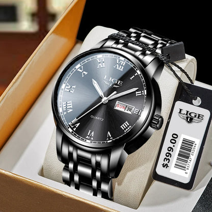 LIGE, nueva marca de lujo, reloj de pulsera de primera moda para negocios y ocio, relojes deportivos impermeables, reloj de cuarzo con calendario, reloj Masculino