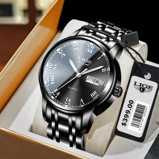 LIGE, nueva marca de lujo, reloj de pulsera de primera moda para negocios y ocio, relojes deportivos impermeables, reloj de cuarzo con calendario, reloj Masculino