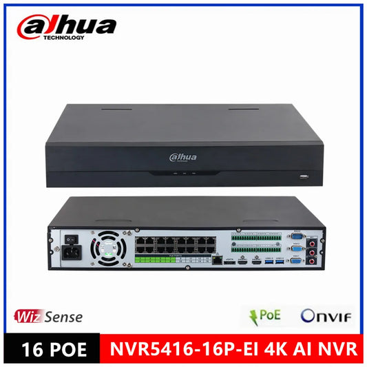 NVR Dahua NVR5416-16P-EI de 16 canales y NVR5432-16P-EI de 32 canales, 1.5U, 16 puertos PoE, WizSense 4K AI NVR, compatible con resolución máxima de 32 MP.