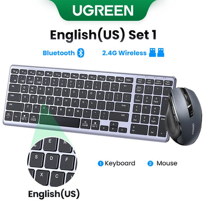 Teclado inalámbrico UGREEN Bluetooth 5.0 2.4G con 99 teclas en ruso/coreano/inglés para MacBook, iPad, PC y tabletas, recargable por USB C.