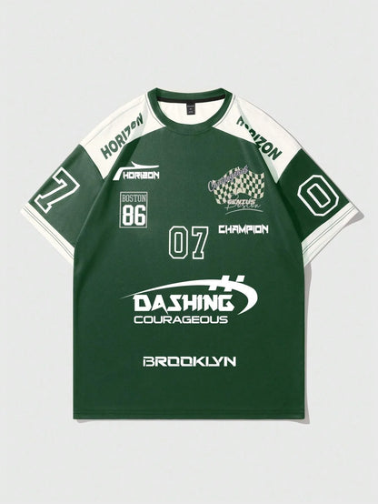 Ropa deportiva de moda para hombre con estilo deportivo retro, camiseta deportiva de cuello redondo para hombre de secado rápido, cómoda y transpirable.