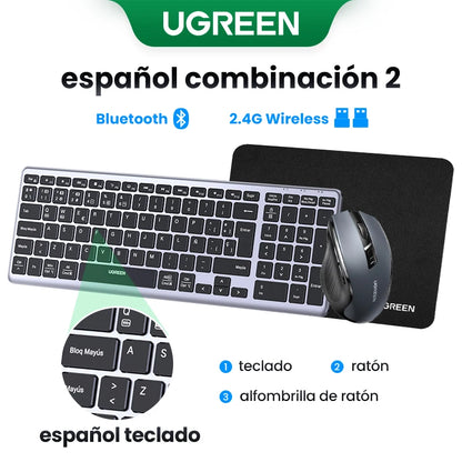 Teclado inalámbrico UGREEN Bluetooth 5.0 2.4G con 99 teclas en ruso/coreano/inglés para MacBook, iPad, PC y tabletas, recargable por USB C.