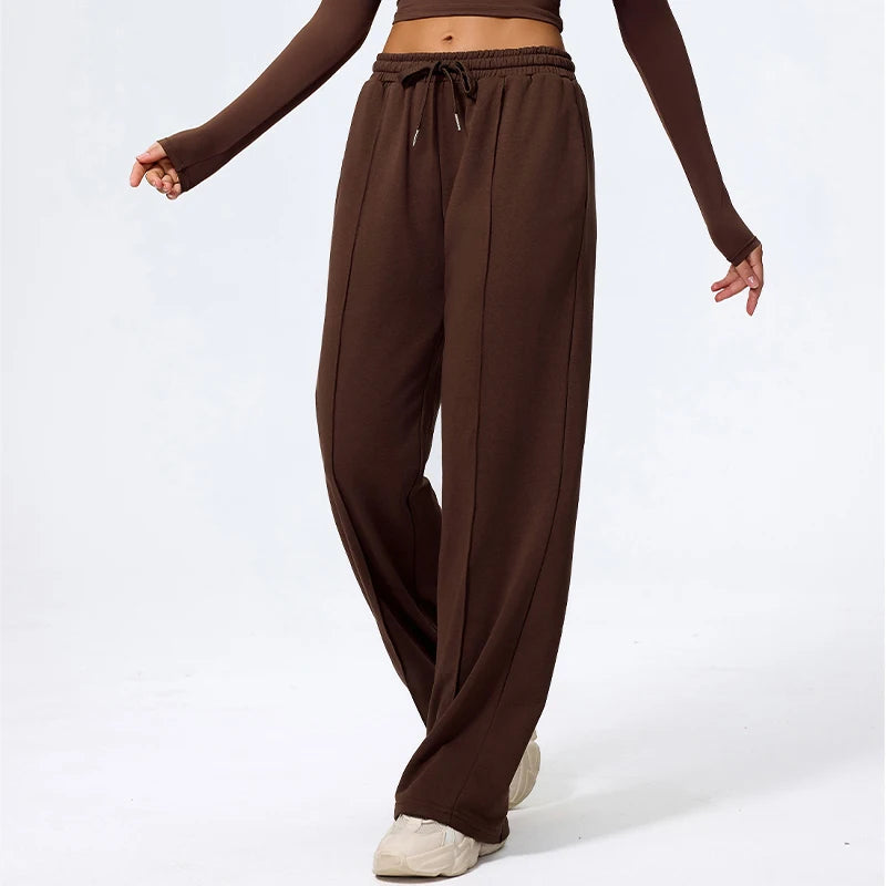 Pantalones largos de yoga para mujer, cálidos para invierno y otoño, para gimnasio, entrenamiento, estilo holgado, deportivos, de cintura alta, con cordón ajustable.