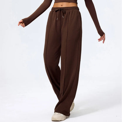 Pantalones largos de yoga para mujer, cálidos para invierno y otoño, para gimnasio, entrenamiento, estilo holgado, deportivos, de cintura alta, con cordón ajustable.
