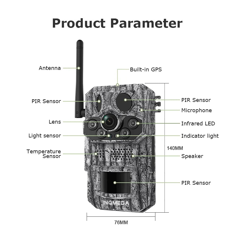 Cámara INQMEGA4G 2K 5MP con sensor de movimiento PIR, temporizador de disparo, visión nocturna, IP66, ideal para caza, senderismo, fauna silvestre, con batería y carga solar.