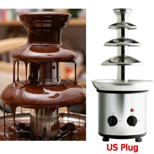 Fuente de chocolate de acero inoxidable de 4 capas, fundidor de chocolate con calentador, máquina de fondue, dispensador de cascada para fiestas, enchufe estadounidense.