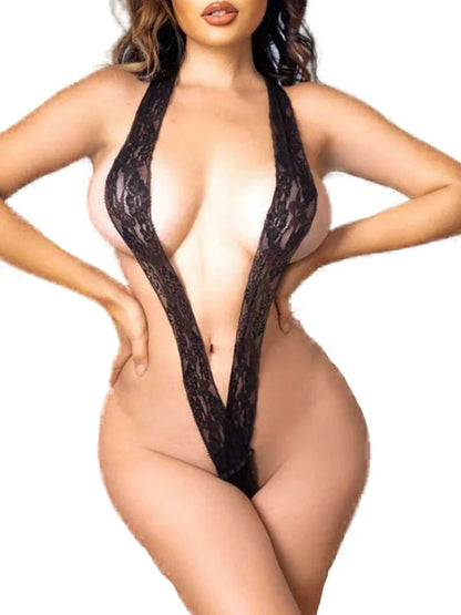Body de mujer sexy con espalda descubierta, lencería erótica, ropa interior de encaje con forma de V, conjunto de lencería transparente para sexo y sorpresa romántica.