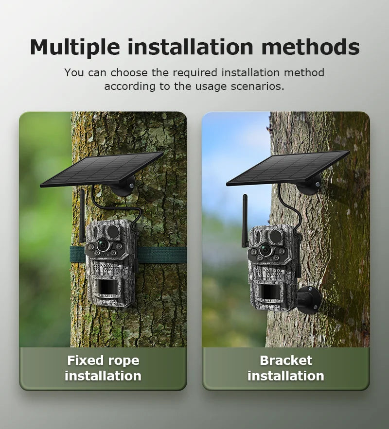 Cámara INQMEGA4G 2K 5MP con sensor de movimiento PIR, temporizador de disparo, visión nocturna, IP66, ideal para caza, senderismo, fauna silvestre, con batería y carga solar.