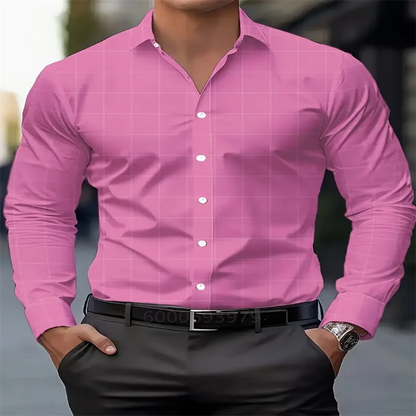 Camisa clásica estampada para hombre, ideal para primavera y otoño. Estilo casual, transpirable, con solapa, botones, manga larga, cómoda y suave. Perfecta para el día a día en la oficina.