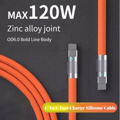 Cable Silicona De Carga Súper Rápida Datos Tipo C 120w 6a 2m