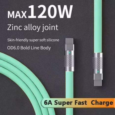 Cable Silicona De Carga Súper Rápida Datos Tipo C 120w 6a 2m