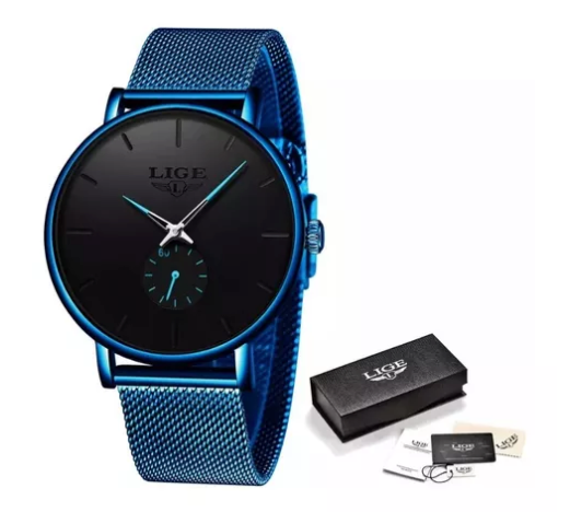 Reloj Lige Ultradelgado Azul Unisex Cuarzo Casual Fino