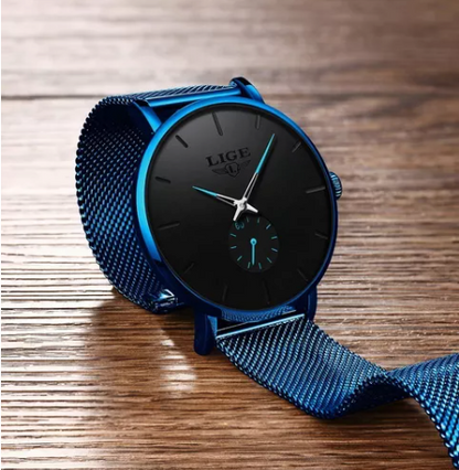 Reloj Lige Ultradelgado Azul Unisex Cuarzo Casual Fino