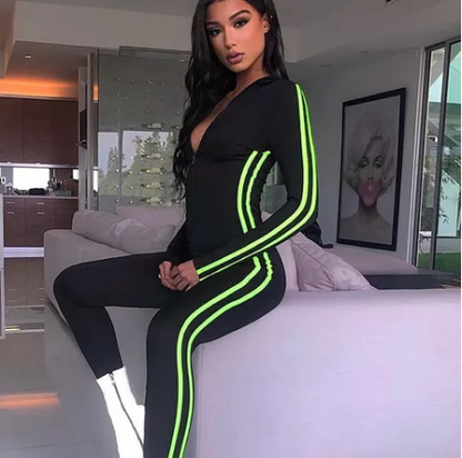 Leggings Patchwork Ropa Deportiva A Rayas Verde Fitness