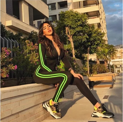 Leggings Patchwork Ropa Deportiva A Rayas Verde Fitness