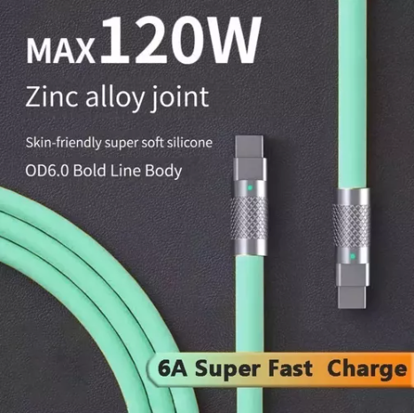 Cable Silicona De Carga Súper Rápida Datos Tipo C 120w 6a 1m