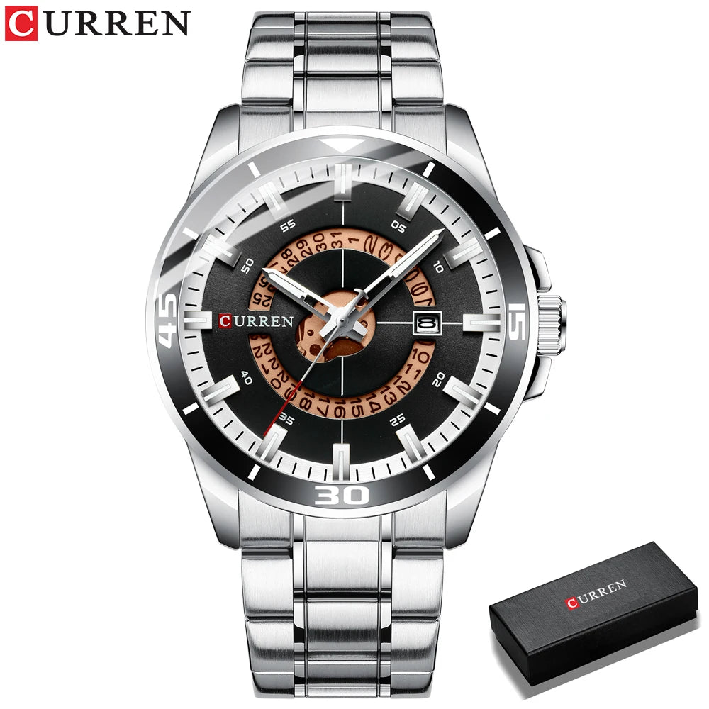 Relojes CURREN para hombre, relojes de negocios de moda para hombre con correa de acero inoxidable, reloj de cuarzo resistente al agua para hombre con fecha automática