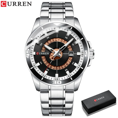 Relojes CURREN para hombre, relojes de negocios de moda para hombre con correa de acero inoxidable, reloj de cuarzo resistente al agua para hombre con fecha automática